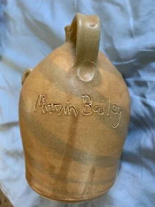 Marvin Bailey Beige 5" x 7" Ugly Face Jug Folk Art Pottery -Autographed- Clean - Picture 1 of 5