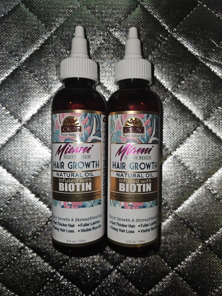 Aceite natural para el crecimiento del cabello Okay South Beach infundido con biotina 4 fl oz lote de 2 Foto 1 de 1