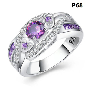 Women Girl New Arrival Lab-created Purple amethyst Silver CZ Band Ring Gift  P68