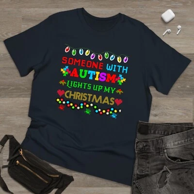 With Autism Light Up Xmas Autism awareness Tee Adult Kids Unisex Xmas Puzzle Tee - Image 1 of 3