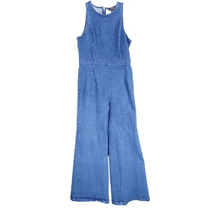 Jealous Tomato Jumpsuit Size L Denim Wide Leg Jeans Crew Neck Zipper Flying - Picture 1 of 6