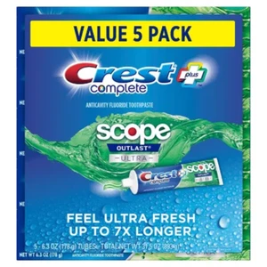 Crest Complete + Scope Outlast Ultra Toothpaste, 6.3 Oz., 5 Pk. - Picture 1 of 12