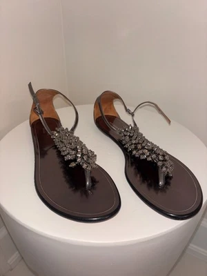 Aquazzura Firenze 女式金属宝石丁字鞋凉鞋 40 码-上好 — 第 1/4 张图片