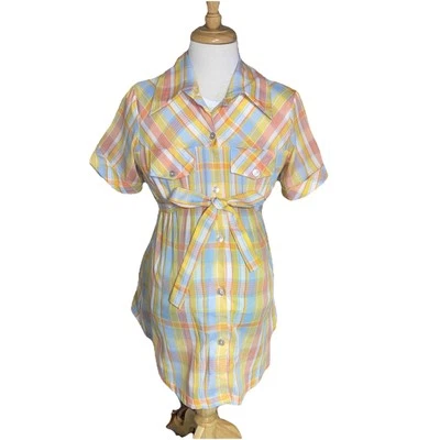 Vintage Plaid Maternity Top Shirt Union Made Button Up Tie Small - Image 1 of 4
