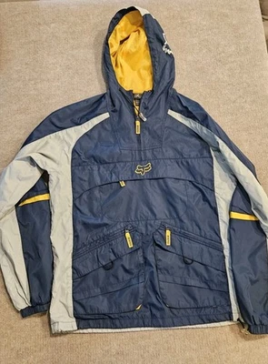 Fox Racing Jacket Windbreaker Center Logo Blue/Yellow Mens Medium  - Image 1 of 4