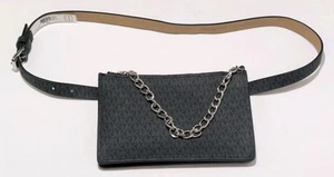 NWT Michael Kors MK Belt Wallet Fanny Pack Black Gray Faux Leather Size L - Picture 1 of 16