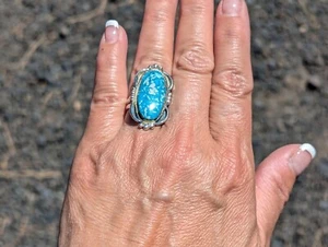 Navajo Silver Ring Handmade Native American Jewelry Turquoise size 7.5 *** - Picture 1 of 10