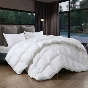 SNOWMAN Goose Down Comforter Set Queen/King Size Duvet 100% Cotton Gray/White - Picture 1 of 12