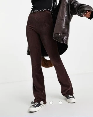 Calça de veludo elástica alargada chocolate tamanho EUA 8 Topshop nova com etiquetas - Imagem 1 de 4