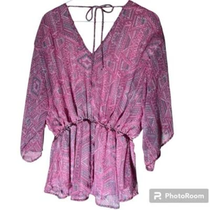 White Birch V-Neck Blouse pink dolman sleeve tops elastic waistband size small - Picture 1 of 4