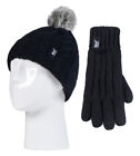 Heat Holders - Childrens Girls Knit Winter Thermal Ski Bobble Hat and Gloves Set