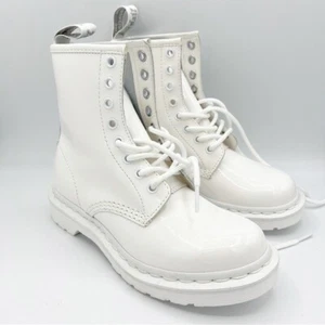 Dr. Martens Mono White 1460 Smooth PATENT LEATHER LACE UP Combat BOOTS Size 5 US - Picture 1 of 9