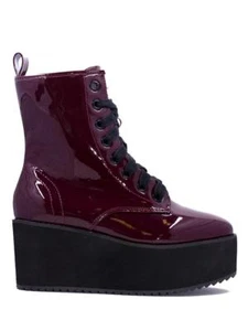 YRU Strange Cult Cvlt Stomp Hi Oxblood Maroon Vegan Punk Womens Leather Boots - Picture 1 of 7