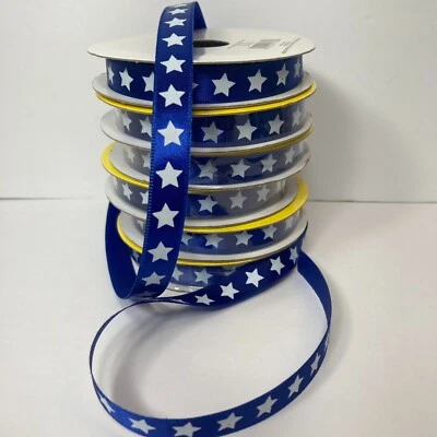Berwick Offray Coin Edge Blue White Star Patriotic Ribbon 7/16" 9" 6 Spools - Image 1 of 4