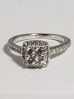 14 Karat White Gold Diamond Cluster Halo Ring Size 4.5 - Image 1 of 4