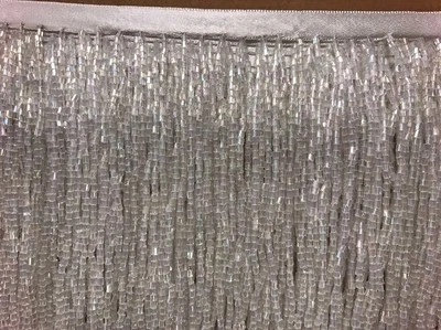 By the Yard-6" WHITE AB  Glass BUGLE Bead Beaded Fringe Lamp Costume Trim - Image 1 of 3
