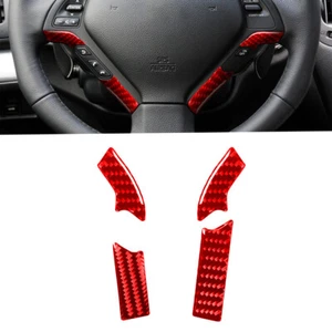 4pcs For Infiniti G37 Sedan 2010-13 Red Carbon Fiber Steering Wheel Panel Cover - Picture 1 of 10