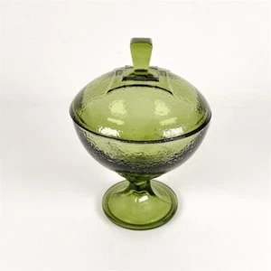 Vintage Hazel Atlas Green Glass Pedestal Candy Dish with Lid MCM Retro - Picture 1 of 12