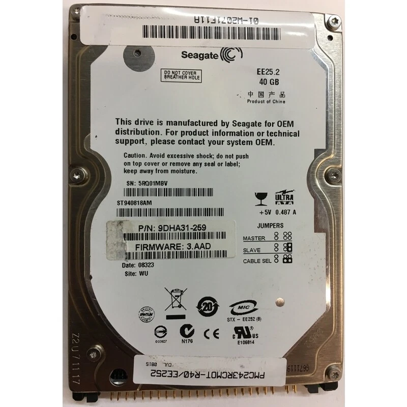 ST940818AM - Seagate 40GB 5400 RPM IDE 2.5" HDD - Image 1 of 1