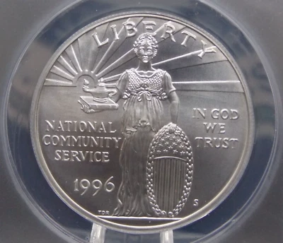 1996 "S" Uncirculated *COMMUNITY SERVICE* BU Silver Dollar $1 ANACS MS69 #602 - Image 1 of 4