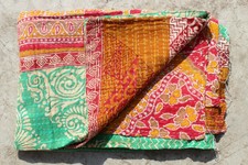 Indian Kantha Quilt Cotton Vintage Reversible Patchwork Bedspread Blanket VH-183
