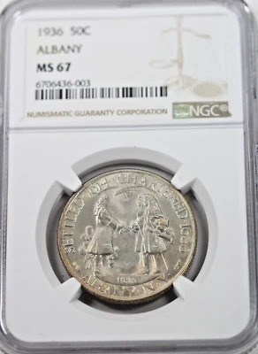1936 Albany Commemorative Silver Half Dollar : NGC MS67 - Image 1 of 4