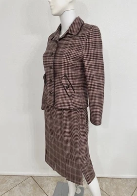Oscar de la Renta 100% Cashmere Skirt Suit Pink Brown W Leather Accent Est 12 - Image 1 of 4