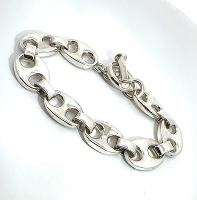 Sterling Silver 925 Mariner Link Bracelet with Toggle Clasp 8 Inches - Image 1 of 4