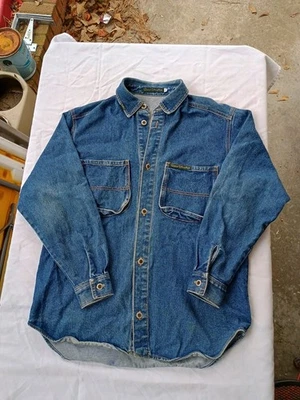 Chaqueta Denim Años 90 Vintage Colores Cruzados Botones Bolsillo Carga Rap Hip Hop XL Foto 1 de 4