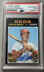 Johnny Bench HOF Signed On Card 1971 Topps #250 Cincinnati Reds PSA/DNA - Picture 1 of 2