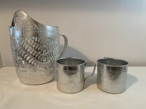 Aluminum Water Pitcher Thiland Pattern 2 Cups KEEPS Drinks Cold Longer - Picture 1 of 9