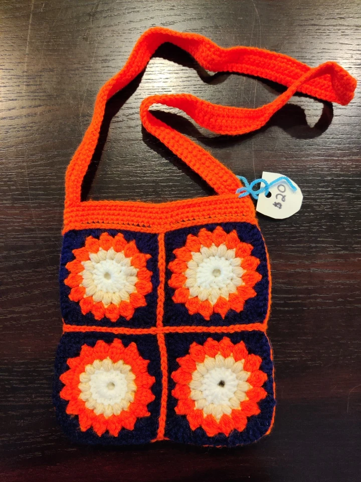 Handmade Crochet Orange & Blue Flower Granny Square Bag - Summer Bag - Beach Bag - Image 1 of 1