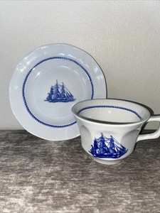 Vintage Wedgwood AMERICAN CLIPPER BLAU flache Teetasse & Untertasse - Bild 1 von 5