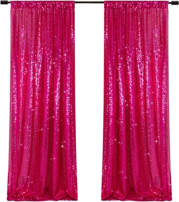 Cortinas con telón de fondo de lentejuelas rosa brillante 2 pies x 8 pies 2 paneles para boda fiesta R Foto 1 de 4