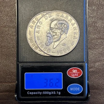 (2) Lot 1959 Mexico Silver Ano De Carranza 5 Cinco Pesos Coins/.720 Fine/18 Gr.  - Image 1 of 4