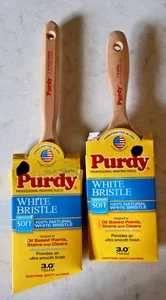 SET 2 NEW SOFT Purdy WHITE Bristle Adjutant Angular & Flat 3" Paint Brushes - Picture 1 of 2