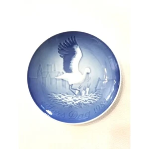 1984 Bing & Grondahl Mors Dag Mother's Day Blue Plate Stork And Chicks 5.75" - Picture 1 of 4