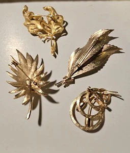 Menge 4 Statement Vintage Goldfarbene Blatt Pins - Bild 1 von 4