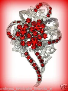 JANUARY BIRTHSTONE RED CRYSTAL GARNET FLOWER BROOCH PIN~BIRTHDAY GIFT FOR HER - Picture 1 of 9