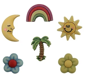 Tropical Vacation BZ110 - Sun Moon Palm Tree Buttons Galore ~ Sewing Craft Scrap - Picture 1 of 2