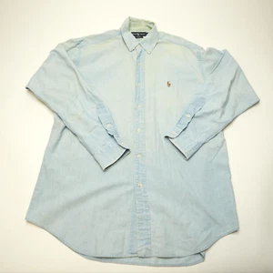 Camisa Vintage Ralph Lauren Blake Para Hombre Mediana Azul Lavado Claro Denim Pony - Imagen 1 de 14
