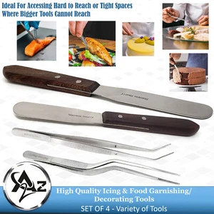 4 Cake Decorating Icing Spatulas Food Presentation/Plating Tweezers Tool Kitchen - Picture 1 of 12