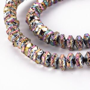 10 Rainbow Lava Beads 8mm Electroplated Stone Hexagon Coin Bumpy Jewelry Supply