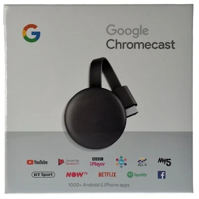 Google Chromecast 3 Digital HDMI Media Video Streamer 2018 Charcoal GA00439-US - Image 1 of 4