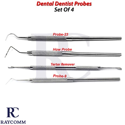 Sondas periodontales dentales escalador endodoncia instrumentos de limpieza dental conjunto de 4 Foto 1 de 4