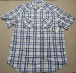 NWT Old Navy Western Shirt Casual Button Up 100% Cotton Men's Size XL Blue Plaid - Picture 1 of 8