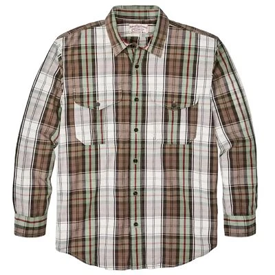 Filson Washed Feather Cloth Shirt 20189133 Sage Olive White Red Brown Check CC - Image 1 of 2