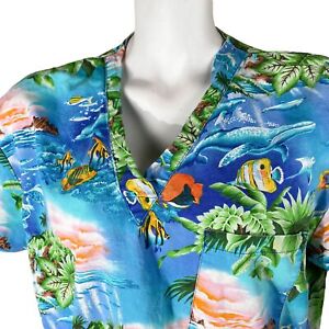 Peaches Uniforms Tropical Fish Turtles Palms Islands Large Hawaiian Scrub Top