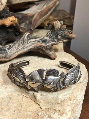 Brazalete ajustable vintage KABANA 925 plata esterlina Sea Life PISH 39,3 g Foto 1 de 4