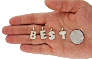 Massiver 10K Gelbgold Micro Pave Set CZ Blase Initiale Anhänger A-Z - Bild 1 von 6